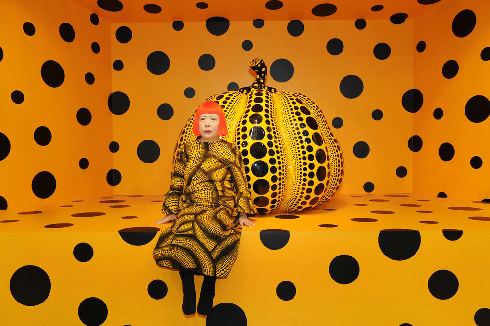 Kusama with PUMPKIN, 2010Installation View: Aichi Triennale 2010
Courtesy Ota Fine Arts, Tokyo/Singapore/Shanghai and Victoria Miro, London/Venice. © YAYOI KUSAMA